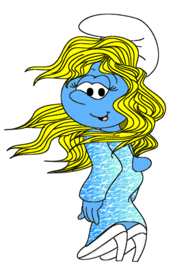 Smurfette in
          her Ray Of Sunshine dress and hairstyle