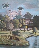 Igreja Matriz, Pirenpolis, Gois, Brasil - painting by R. Amaral