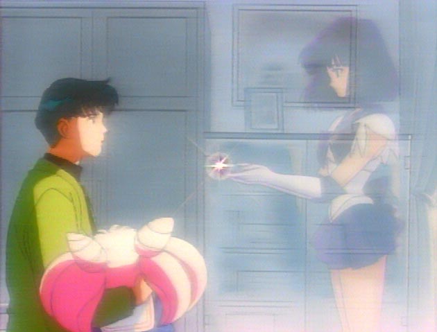 Sailor Saturn returning Chibiusa's heart crystal