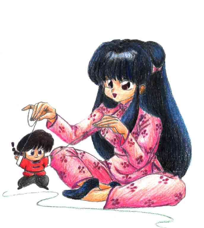 Cute ranma pic! Shampoo playing with a chibi ranma puppet or something. ^_^