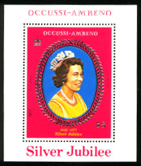 The Silver Jubilee of Queen Elizabeth of Britain was honored with this embossed souvenir sheet.