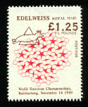 This 1989 stamp from Edelweiss is designed to be used TWICE: first to pay for a letter, and second, so the recipient can use the old envelope to play starcross on the stamp.