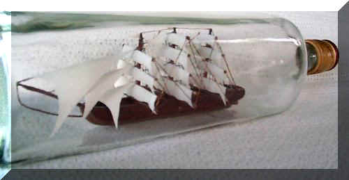 Natural White Sails Ship-in-Bottle.