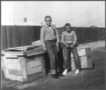 MW & Brother with backyard '60s fort