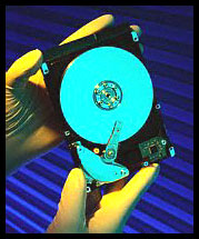 disc drive mechanism with cover removed showing the actual hard disc
