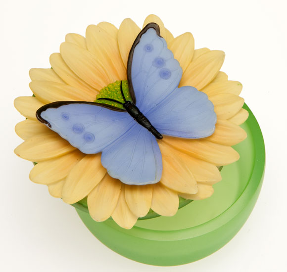 
Blue Butterfly on Gerber Daisy Keepsake Box