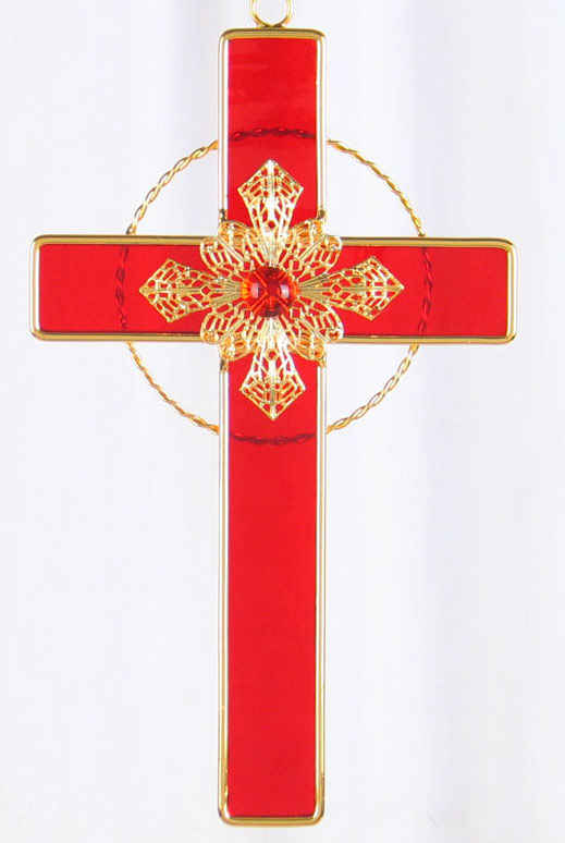 Ruby Red Cross - 24K Gold Plated