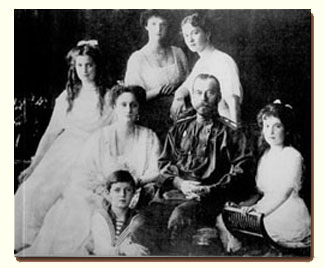 The Imperial Family: Maria, Alexandra, Alexei, (standing behind)Tatiana, Olga, Nicholas, Anastasia