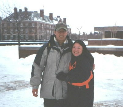 Ivan and May out in the snow at the University of Illinois campus