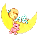 image of baby with teddy bear asleep on the rocking moon