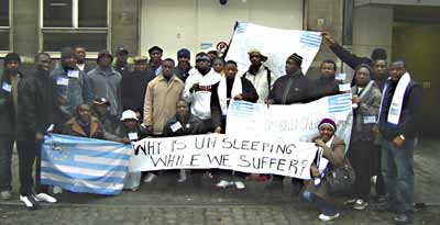 SCNC demonstrators outside United Nations office, Belgium. 10/02/06
