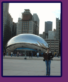 Stephanie and the bean-shaped statue