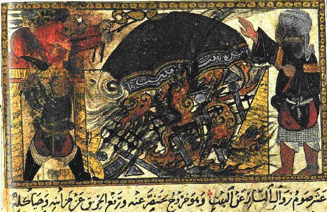 Arab rendition showing people inside destroying the Temple to preserve the inner portion