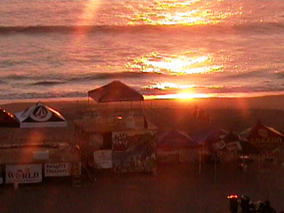 Sunrise over the contest scene from a live webcam