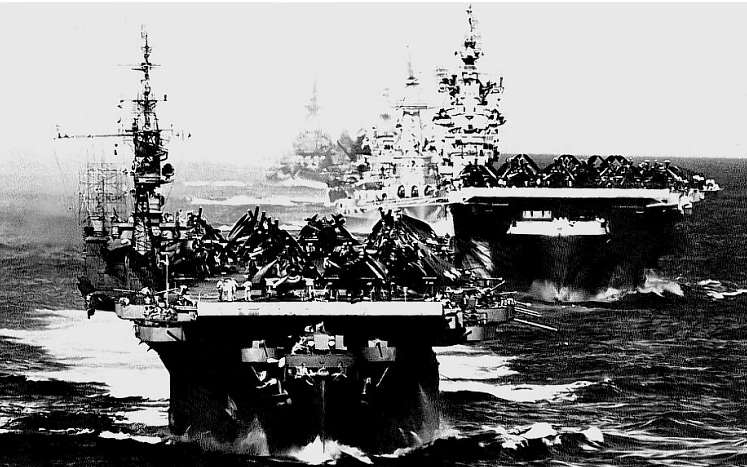 Ships of Task Force 38 entering Ulithi on 24 December 1944 after Typhoon Cobra