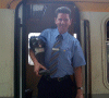 Wally with train guard