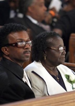 Luther's Mother Mary Ida Vandross at her Son's funeral with Fonzi Thornton
