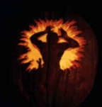Carved Pumpkin, Warrior facing into a tattered blast of light
