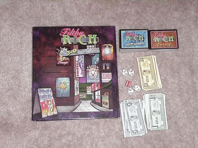 game contents -- binder, money, dice and cards