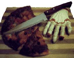 pizza, knife, hand