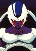 he is in the floaty hovery thingy like the first form of frieza was