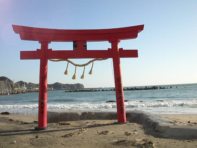 Torii on the beach at Katsuura, Chiba Prefecture, Japanwidth=