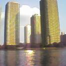 Fantastic towers near Tsujichi, on the banks of the Sumida River, on the edge of a beautiful sunny autumn day.