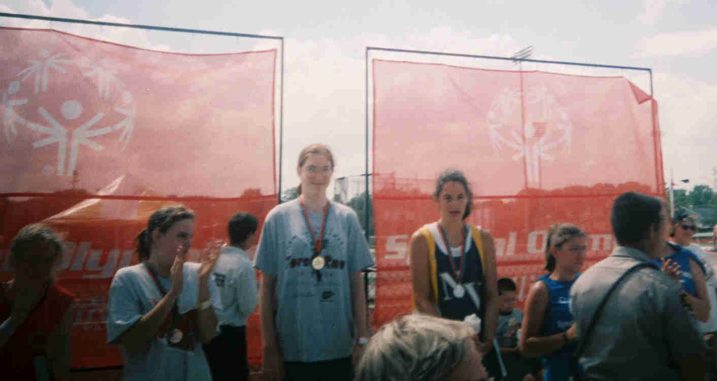 Paula on the award stand with her Gold medal