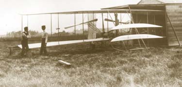 photo: Wright Flyer II at Huffman Prairie in1904. (Wright State University Archives, Wright Brothers Collection)