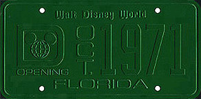 Walt Disney World, Opening, Oct 1971, Florida -- Unfinished plate, missing white paint on the lettering and border.