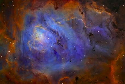  image of M8, aka the Lagoon Nebula. Of course, the nebula is itself a star-forming region, but the stars that appear and disappear here include background and foreground stars that by chance lie along the same line of sight. In this 