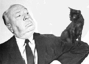 Alfred Hitchcock with black cat