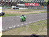 Cindy on the straight end of the track with her ZX400R