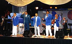 The Coasters in 2000 with Carl Gardner Jr. third from left (behind his father).