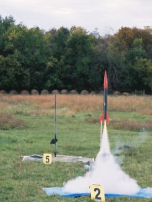 A rocket leaves the rail