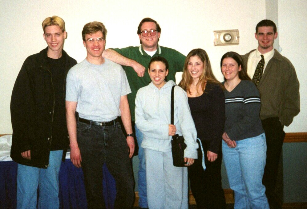 Expecting to Fly Cast at 12/1/99 Premiere (from left: Stixxs, Joseph Klein, Taitdog, Jeannie Steele, Alexis Polce, Andrea Staiger, and Vince Costello