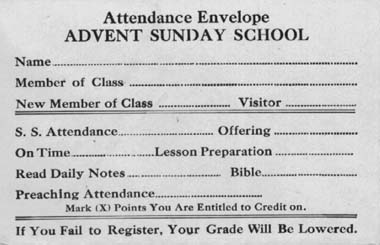 Attendance card from a Moravian Sunday school