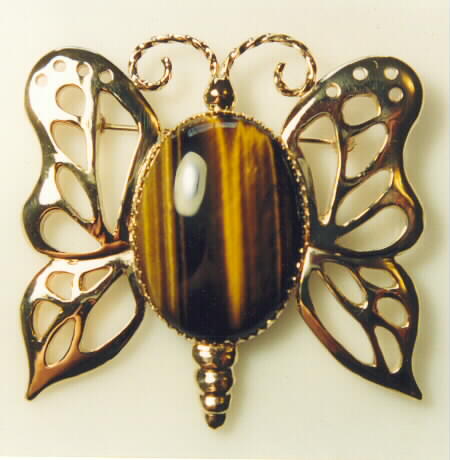 Gold Tiger Eye butterfly pendant