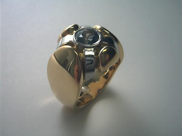 Gold ring with platinum accents.