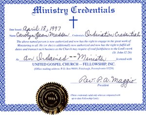 Carol's Ministry Credentials