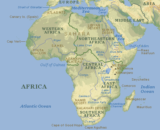 Map of the continent of Africa