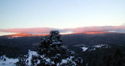 Sunrise on the Sangre de Cristo Mountains. This is why it's called 'Angel Fire'