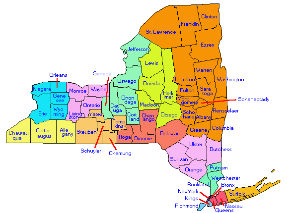 NYS map of counties