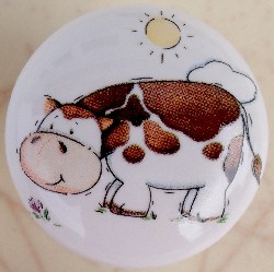 CERAMIC CABINET KNOB  HOLSTEIN COW HOLSTIEN