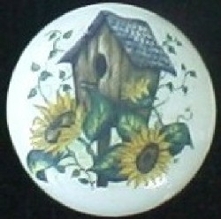 Cabinet Knob Birdhouse &amp; Sunflowers
