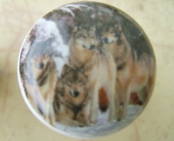 CERAMIC CABINET KNOB KNOBS  WILDLIFE WOLF WOLVES