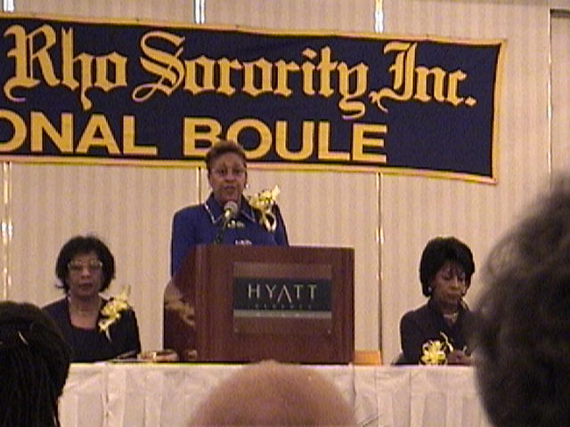 International Grand Basileus Owens (center), First Grand Anti-Basileus Bryant (L) and Senator Maxine Waters (R)