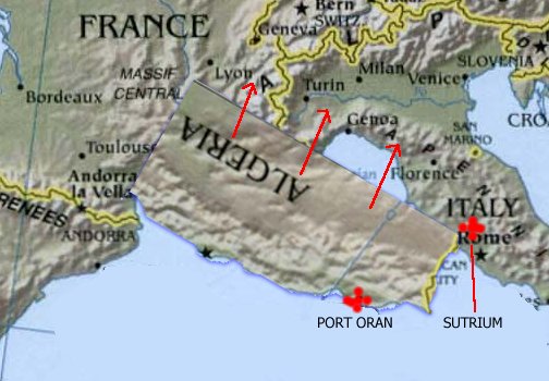 A fragment of Algeria being pushed up and around into Italy - making Port Oran and Sutrium the right distance apart.
