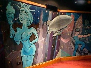 part of the wall mural around the dance floor