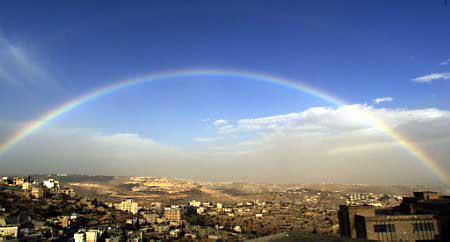 Rainbow over city of Bethlehem